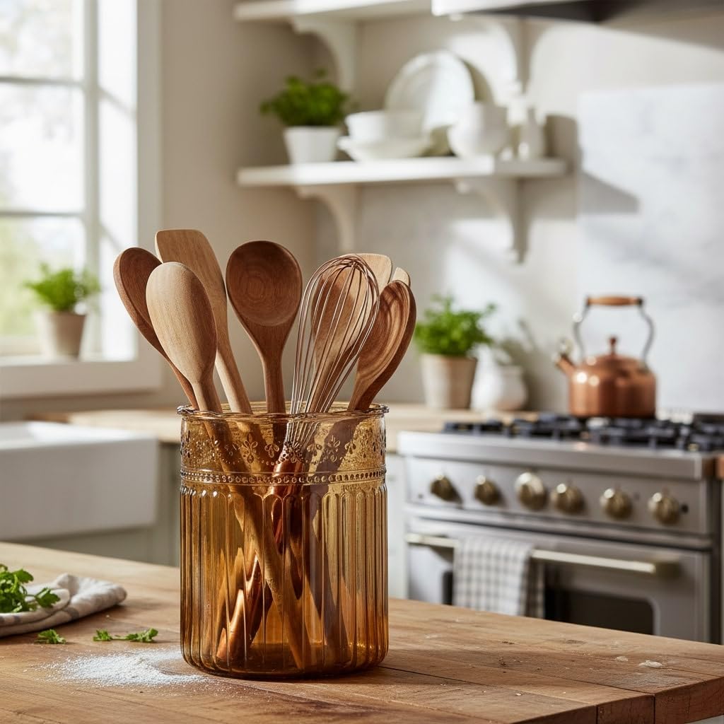 Amazon.com: 10 Strawberry Street Crosby Glass Utensil Crock, amber